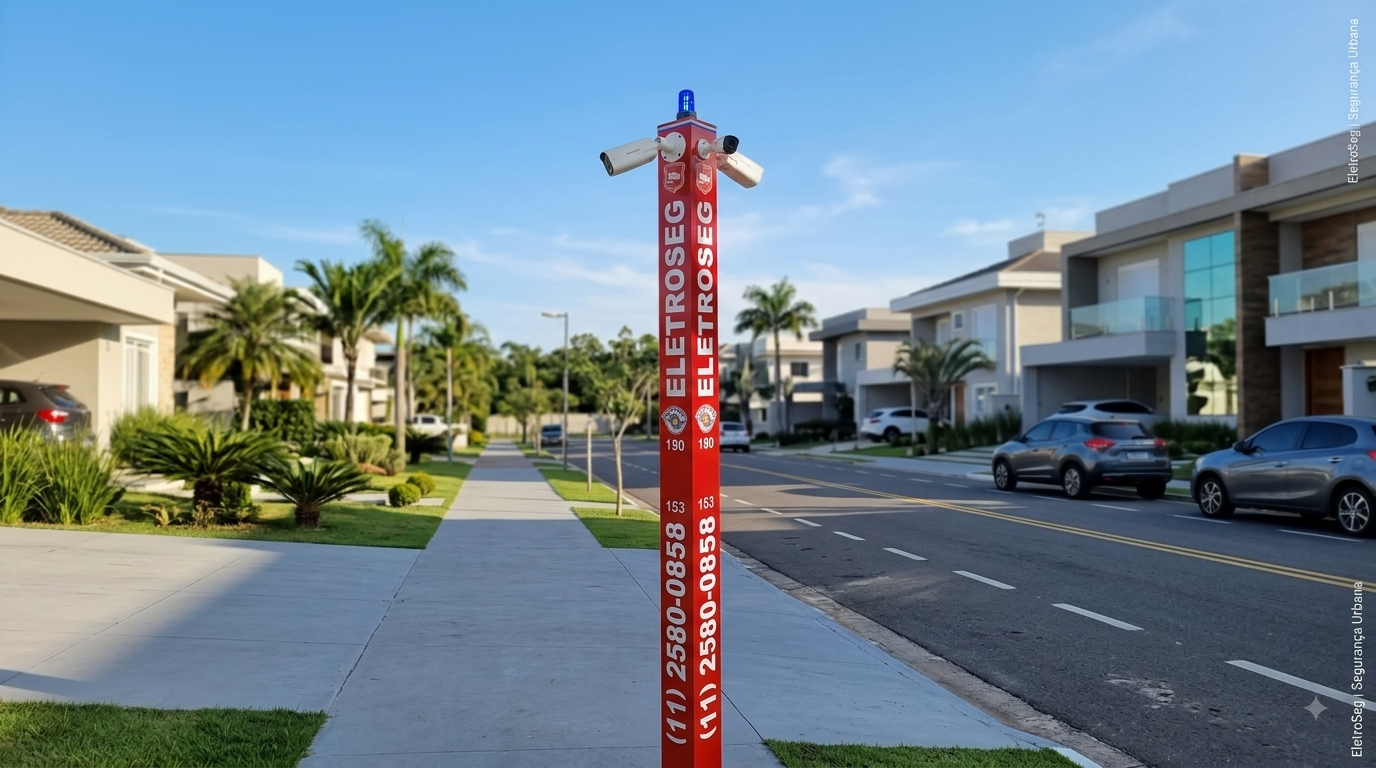 Totem Sentinela EletroSeg em poste para Segurança Colaborativa